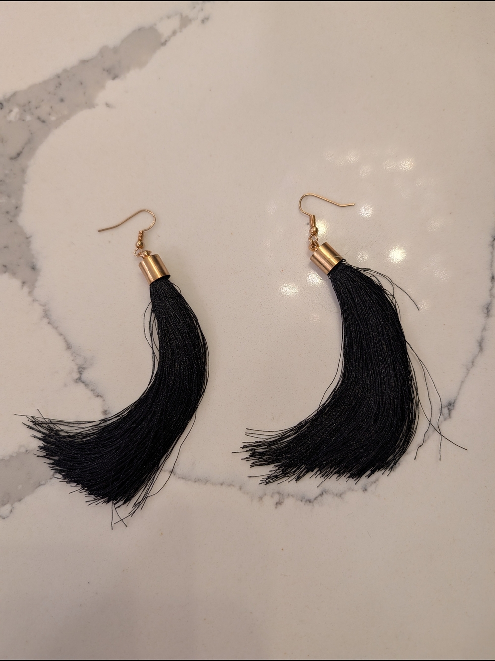 Black Tassel Drop Earrings with Gold Accents - Women's Jewelry New